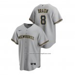 Camiseta Beisbol Hombre Milwaukee Brewers Ryan Braun Replica Road Gris