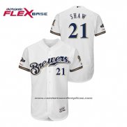 Camiseta Beisbol Hombre Milwaukee Brewers Travis Shaw 2019 Postemporada Flex Base Blanco
