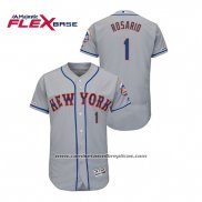 Camiseta Beisbol Hombre New York Mets Amed Rosario 150th Aniversario Patch Autentico Flex Base Gris