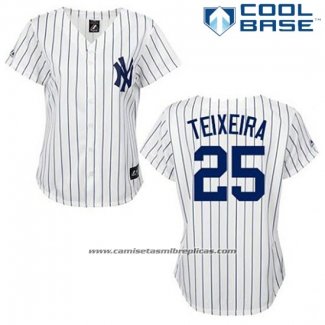 Camiseta Beisbol Hombre New York Yankees Mark Teixeira 25 Blanco Cool Base