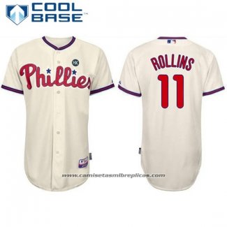 Camiseta Beisbol Hombre Philadelphia Phillies Jimmy Rollins Crema Cool Base Jugador