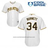 Camiseta Beisbol Hombre Pittsburgh Pirates A.j. Burnett 34 Blanco Primera Cool Base