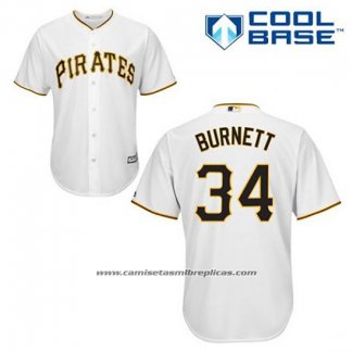 Camiseta Beisbol Hombre Pittsburgh Pirates A.j. Burnett 34 Blanco Primera Cool Base