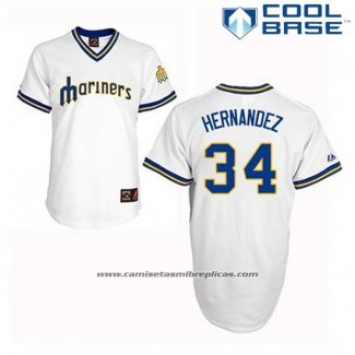 Camiseta Beisbol Hombre Seattle Mariners Felix Hernandez 34 Blanco Cooperstown Cool Base