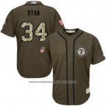 Camiseta Beisbol Hombre Texas Rangers 34 Nolan Ryan Verde Salute To Service