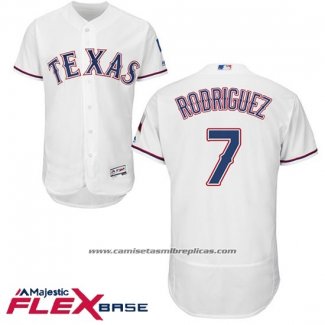 Camiseta Beisbol Hombre Texas Rangers 7 Pudge Rodriguez Blanco 2017 Flex Base