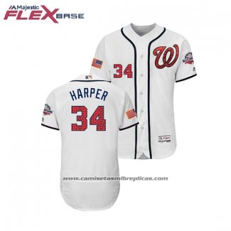 Camiseta Beisbol Hombre Washington Nationals Bryce Harper 2018 Stars & Stripes Flex Base Blanco