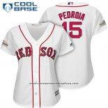 Camiseta Beisbol Mujer Boston Red Sox 2017 Postemporada 15 Dustin Pedroia Blanco Cool Base
