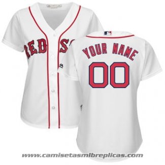 Camiseta Beisbol Mujer Boston Red Sox Personalizada Blanco