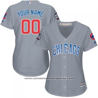 Camiseta Beisbol Mujer Chicago Cubs Personalizada Gris