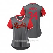 Camiseta Beisbol Mujer Cincinnati Reds Homer Bailey 2018 LLWS Players Weekend Homer Gris