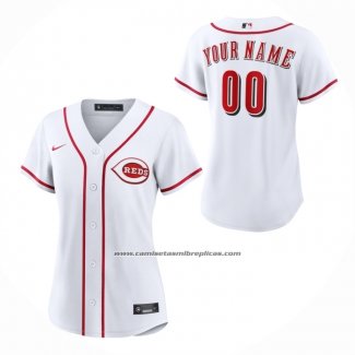 Camiseta Beisbol Mujer Cincinnati Reds Primera Replica Personalizada Blanco