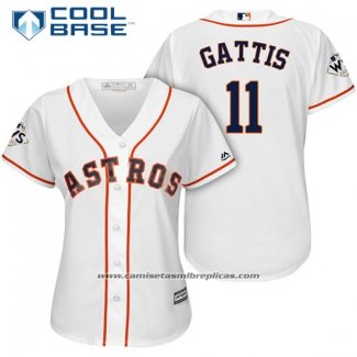 Camiseta Beisbol Mujer Houston Astros 2017 World Series Evan Gattis Blanco Cool Base