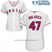 Camiseta Beisbol Mujer Los Angeles Angels 47 Ricky Nolasco Blanco Cool Base