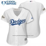 Camiseta Beisbol Mujer Los Angeles Dodgers 2017 Postemporada Blanco Cool Base