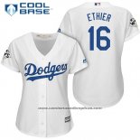 Camiseta Beisbol Mujer Los Angeles Dodgers 2017 World Series Andre Ethier Blanco Cool Base