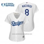Camiseta Beisbol Mujer Los Angeles Dodgers Manny Machado Cool Base Primera Blanco