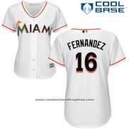 Camiseta Beisbol Mujer Miami Marlins 16 Jose Fernandez Blanco Cool Base