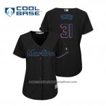 Camiseta Beisbol Mujer Miami Marlins Caleb Smith Cool Base Alterno 2019 Negro