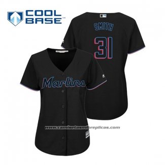 Camiseta Beisbol Mujer Miami Marlins Caleb Smith Cool Base Alterno 2019 Negro