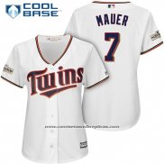 Camiseta Beisbol Mujer Minnesota Twins 2017 Postemporada Joe Mauer Blanco Cool Base