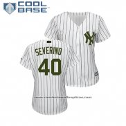 Camiseta Beisbol Mujer New York Yankees Luis Severino 2018 Dia de los Caidos Cool Base Blanco