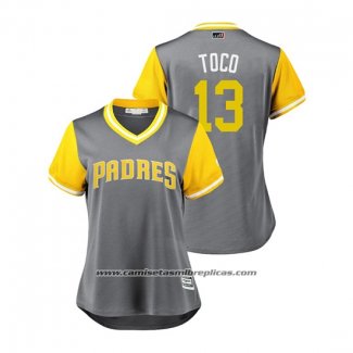 Camiseta Beisbol Mujer San Diego Padres Freddy Galvis 2018 LLWS Players Weekend Toco Gris