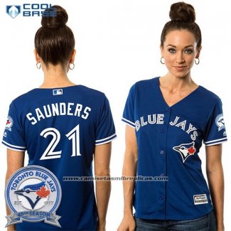 Camiseta Beisbol Mujer Toronto Blue Jays Michael Saunders 21 Cool Base 40 Aniversario