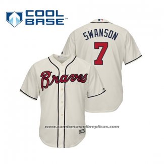 Camiseta Beisbol Hombre Atlanta Braves Dansby Swanson Cool Base Alterno 2019 Crema