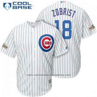 Camiseta Beisbol Hombre Chicago Cubs 2017 Postemporada 18 Ben Zobrist Blanco Cool Base