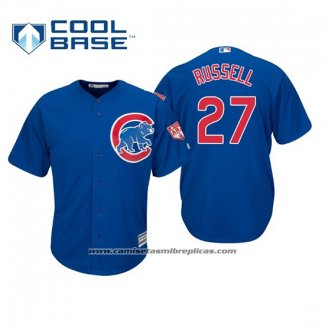 Camiseta Beisbol Hombre Chicago Cubs Addison Russell Cool Base Entrenamiento de Primavera 2019 Azul