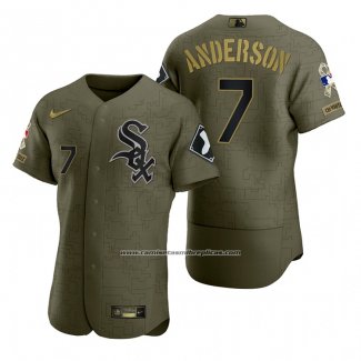 Camiseta Beisbol Hombre Chicago White Sox Tim Anderson Camuflaje Digital Verde 2021 Salute To Service