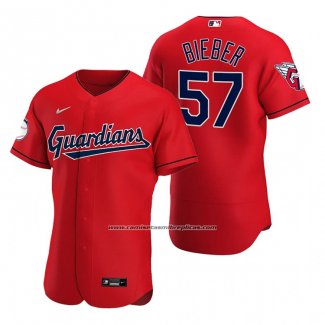 Camiseta Beisbol Hombre Cleveland Guardians Shane Bieber Autentico Alterno Rojo