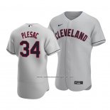Camiseta Beisbol Hombre Cleveland Indians Zach Plesac Autentico Road Gris