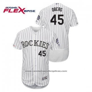 Camiseta Beisbol Hombre Colorado Rockies Scott Oberg Autentico Collection Flex Base Blanco