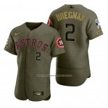 Camiseta Beisbol Hombre Houston Astros Alex Bregman Camuflaje Digital Verde 2021 Salute To Service