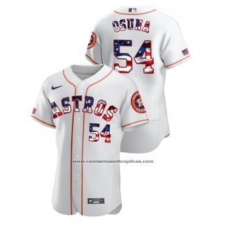 Camiseta Beisbol Hombre Houston Astros Roberto Osuna 2020 Stars & Stripes 4th of July Blanco