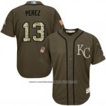 Camiseta Beisbol Hombre Kansas City Royals 13 Salvador Perez Verde Salute To Service