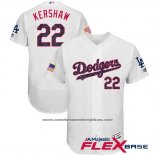 Camiseta Beisbol Hombre Los Angeles Dodgers 2017 Estrellas y Rayas Clayton Kershaw Blanco Flex Base