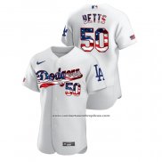 Camiseta Beisbol Hombre Los Angeles Dodgers Mookie Betts 2020 Stars & Stripes 4th of July Blanco