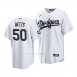 Camiseta Beisbol Hombre Los Angeles Dodgers Mookie Betts 2021 Gold Program Replica Blanco