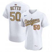Camiseta Beisbol Hombre Los Angeles Dodgers Mookie Betts 2025 Gold Collection Elite Blanco