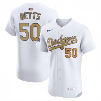 Camiseta Beisbol Hombre Los Angeles Dodgers Mookie Betts 2025 Gold Collection Elite Blanco