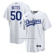 Camiseta Beisbol Hombre Los Angeles Dodgers Mookie Betts Campeones Serie Mundial 2025 Primera Replica Blanco