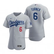 Camiseta Beisbol Hombre Los Angeles Dodgers Trea Turner Autentico Alterno Gris