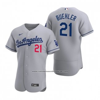 Camiseta Beisbol Hombre Los Angeles Dodgers Walker Buehler Autentico 2020 Road Gris