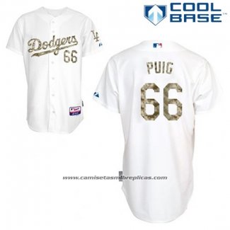 Camiseta Beisbol Hombre Los Angeles Dodgers Yasiel Puig 66 Blanco Usmc Cool Base