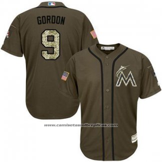 Camiseta Beisbol Hombre Miami Marlins 9 Dee Gordon Verde Salute To Service