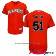 Camiseta Beisbol Hombre Miami Marlins Ichiro Suzuki 51 Flex Base Firebrick