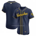 Camiseta Beisbol Hombre Milwaukee Brewers Alterno Primera Elite Azul